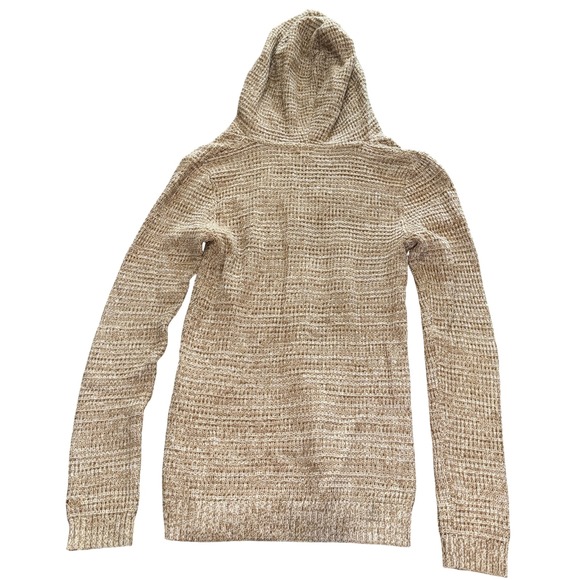 Roxy Women's Tan Marled Knit Hooded Sweater Tunic Cable Knit V Neck - Picture 5 of 6